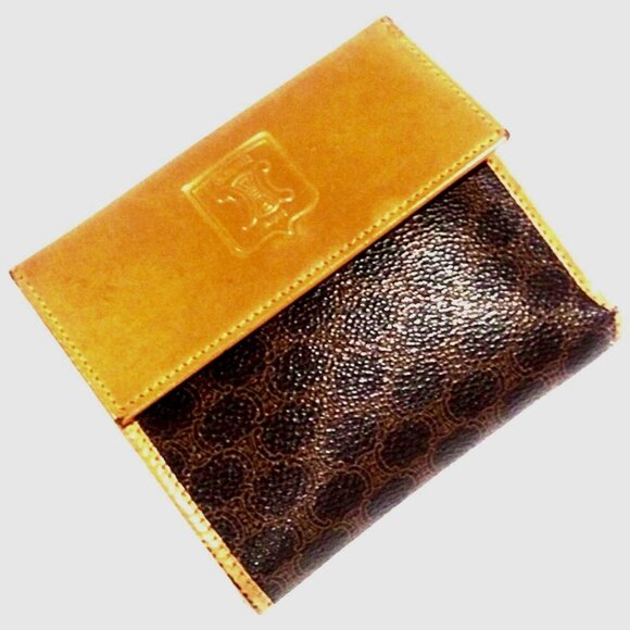 ✨ Authentic Vintage Celine Macadam Brown Leather Trifold Wallet, Timeless Luxury - Picture 1 of 16